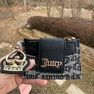 Juicy Couture Logo Card Holder Wallet Crown Keychain Charm Y2K Black Gold NWT